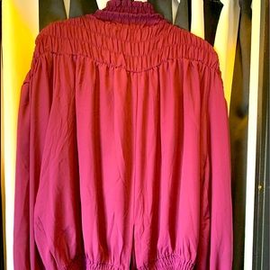 Purple gathered neck and bottom with bow blouse